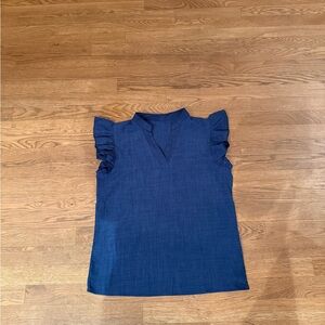Blue Ruffle Sleeve Women's Top